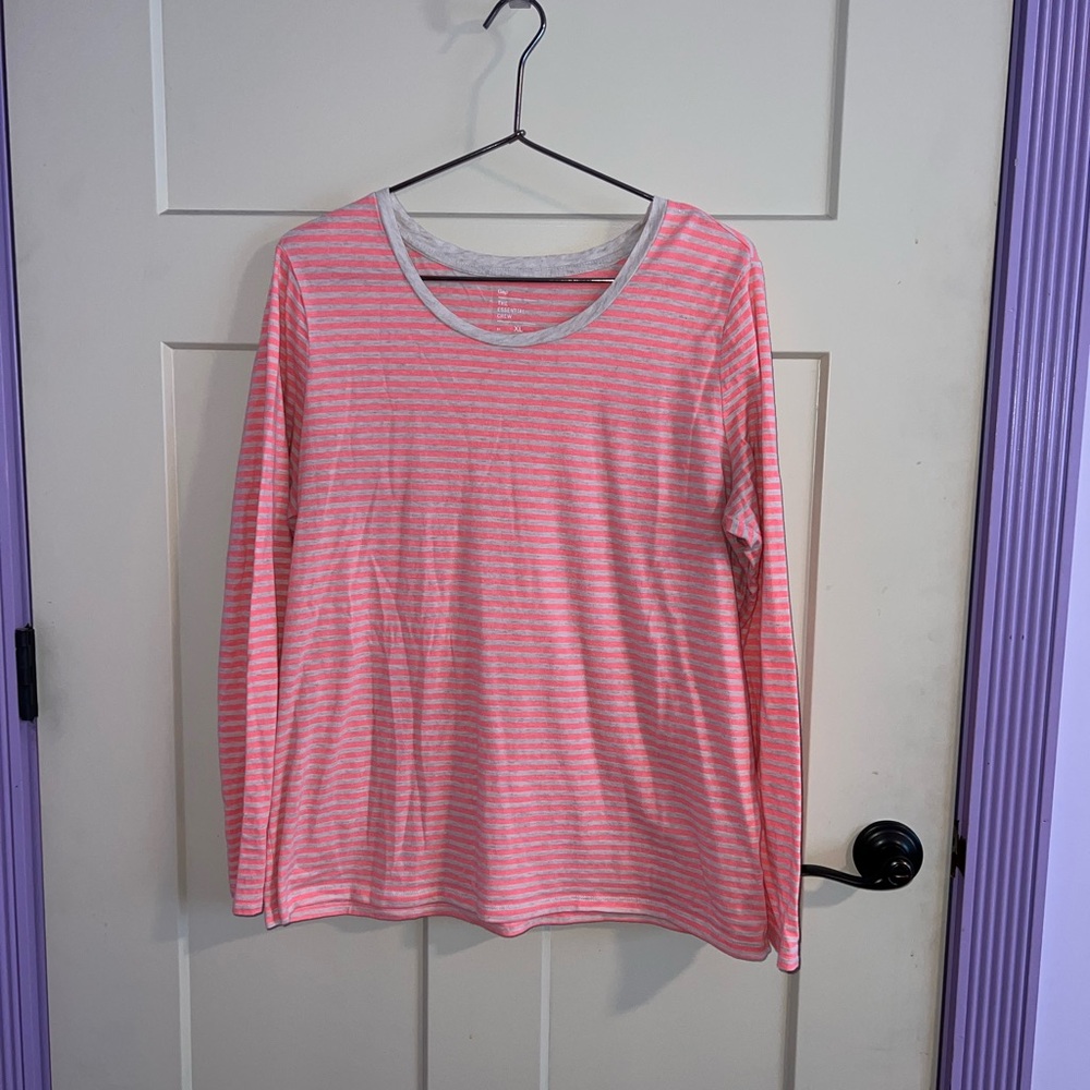 Peach and White Striped Long Sleeve Shirt